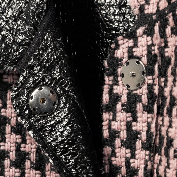 Marc Cain Reversible Pink & Black Houndstooth Tweed & Faux-Leather Jacket - Picture 13 of 16